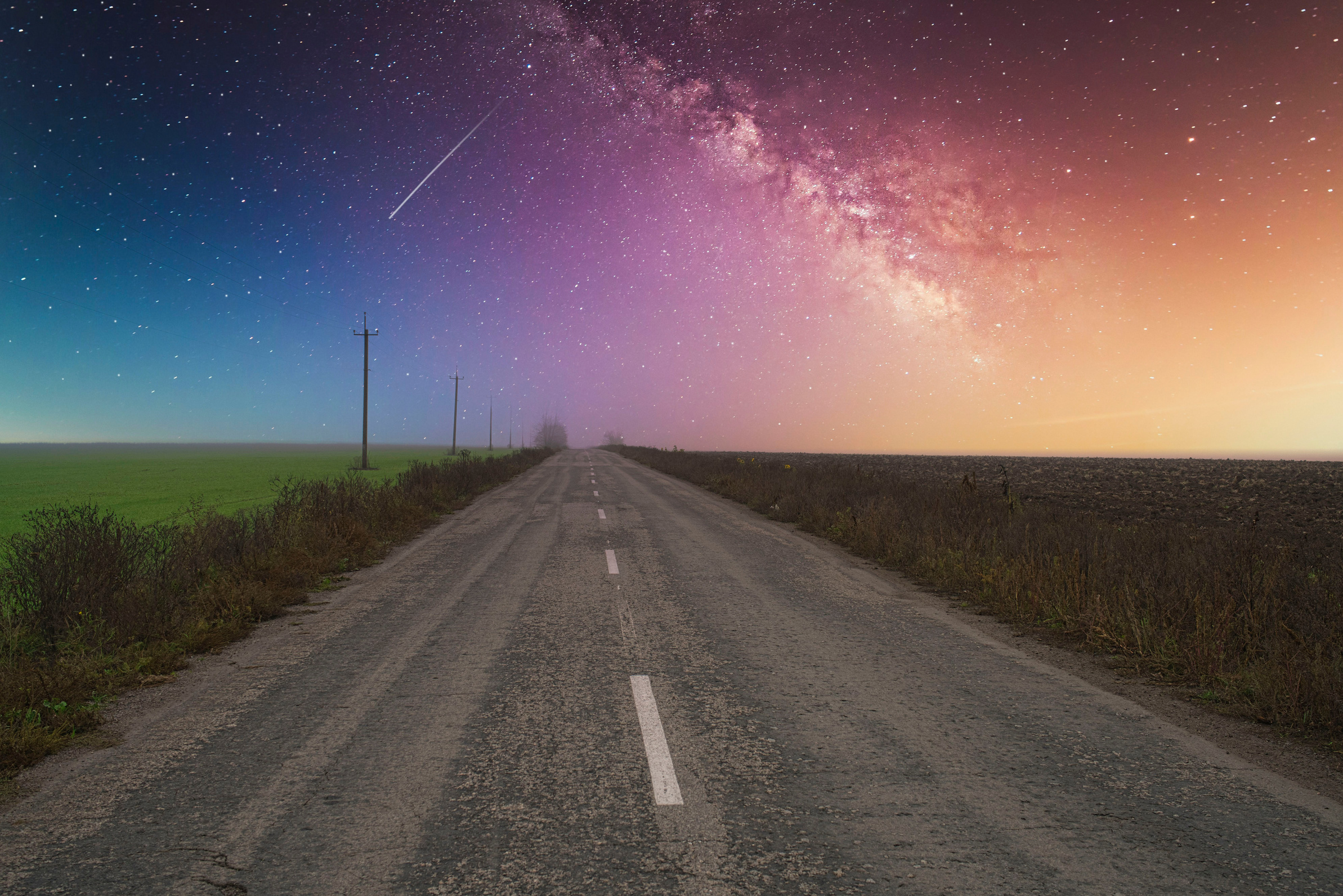 highway goes to the horizon in the milky way