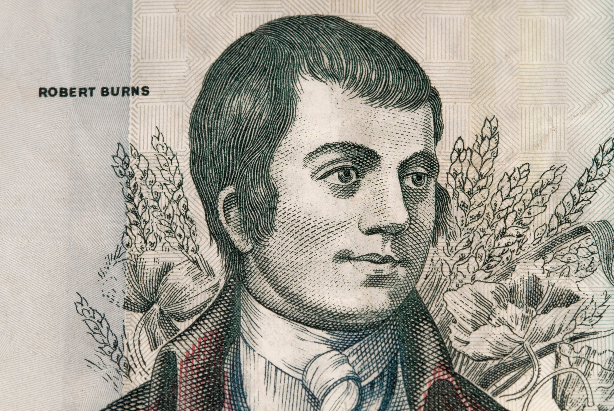 Robert Burns as depicted on a Scottish Banknote.