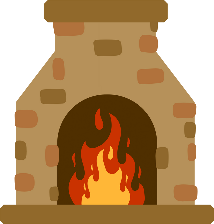 Furnace with fire. Classic fireplace. Rustic brick oven with chimney.