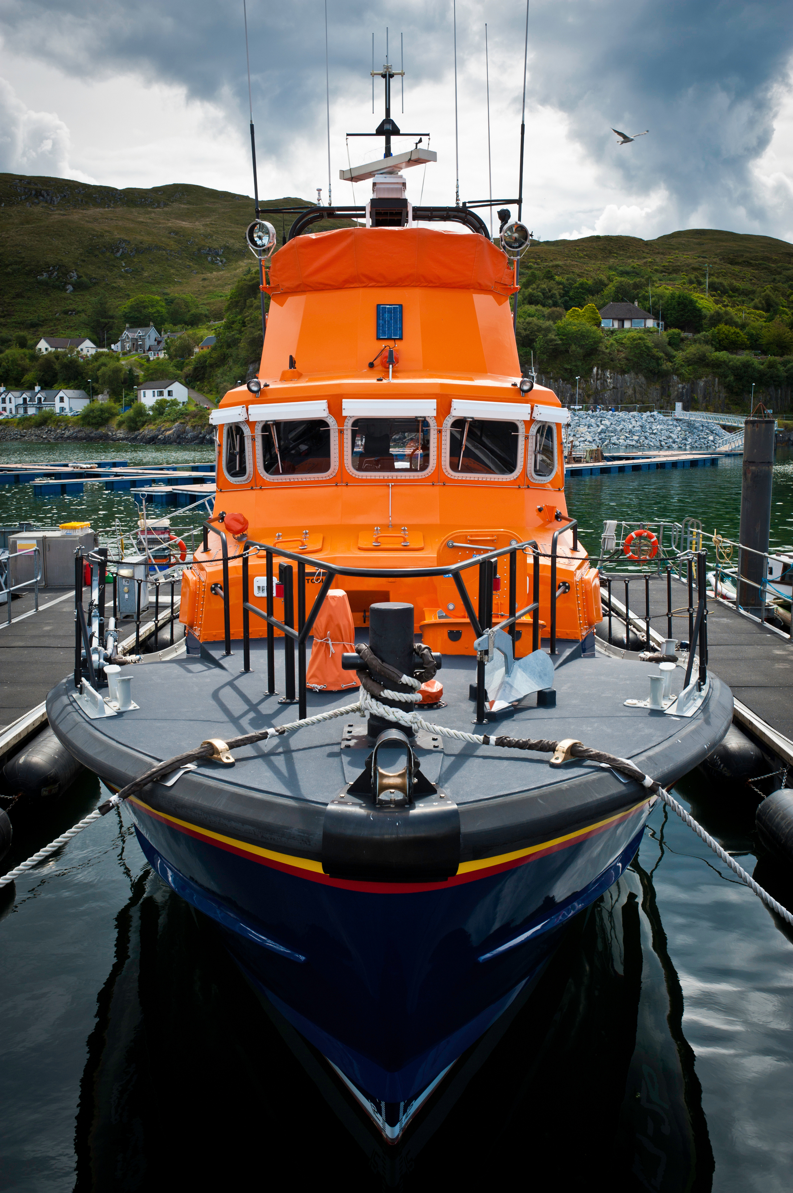 Colourful RNLI lifeboat in harbour