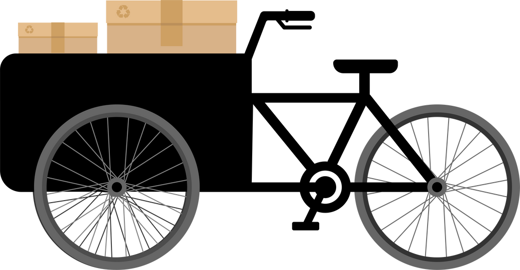 Cargo bike with loaded cardboard boxes isolated