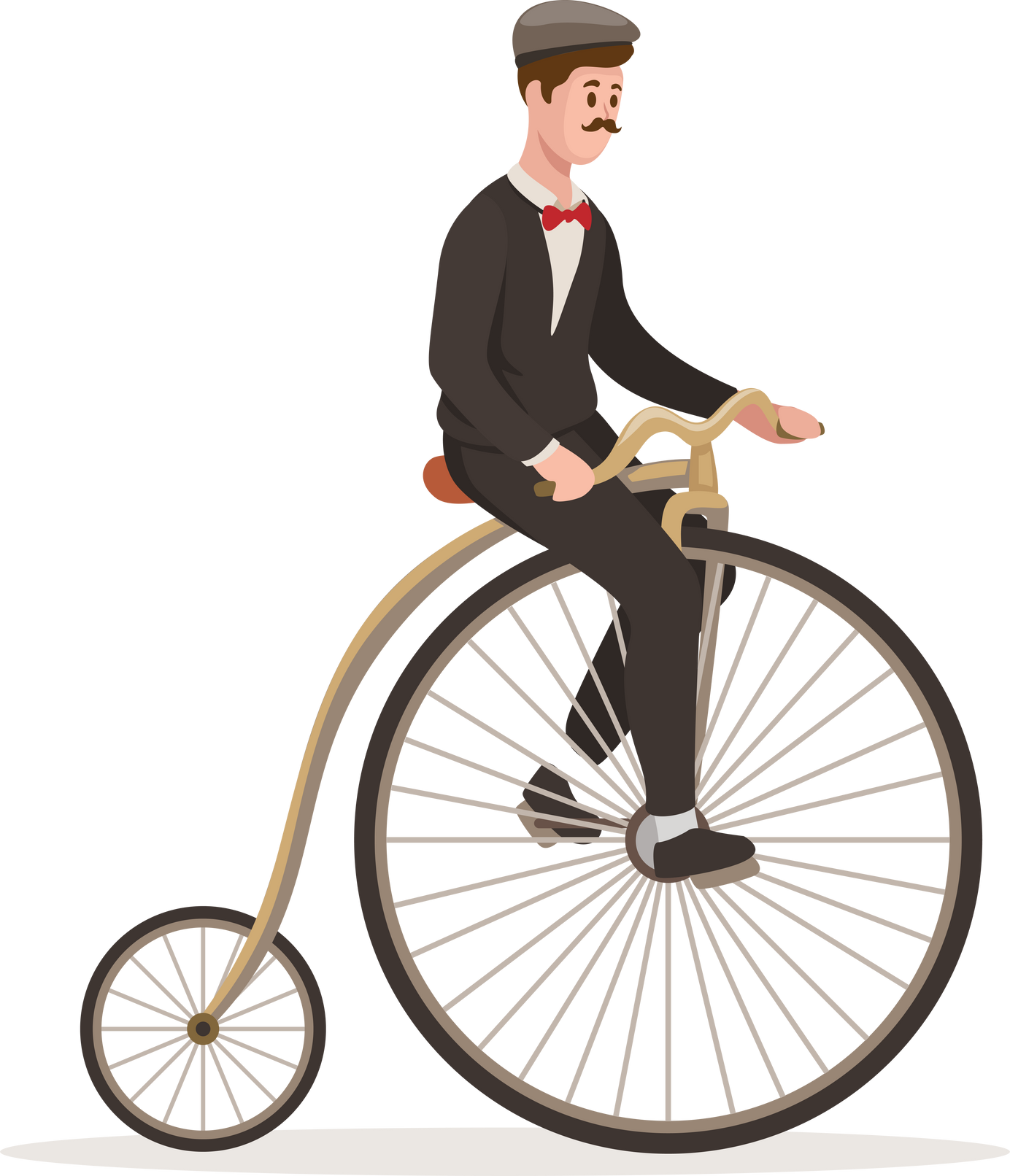 man riding vintage old bike big wheel cartoon illustration