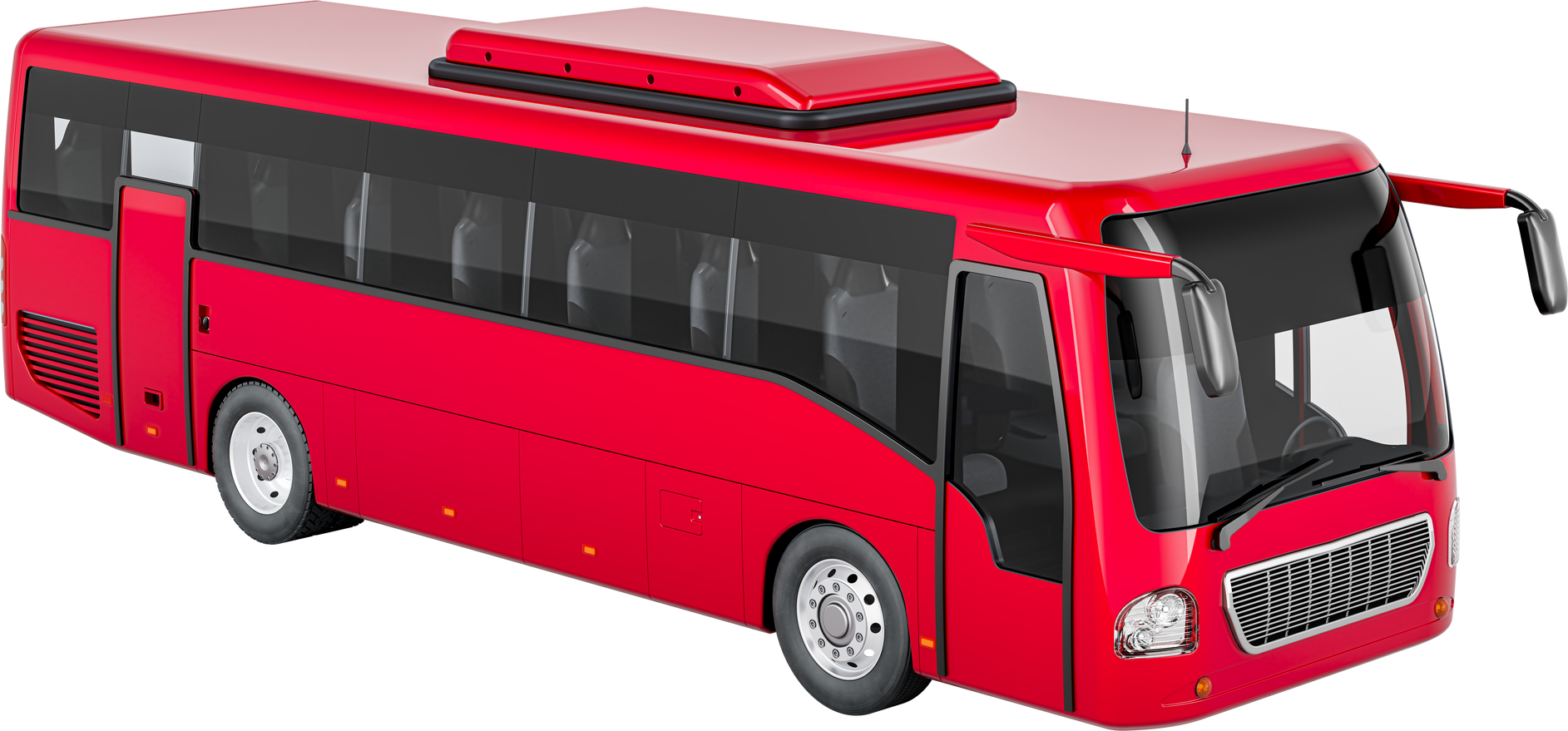 Red bus, closeup. 3D rendering isolated on transparent background