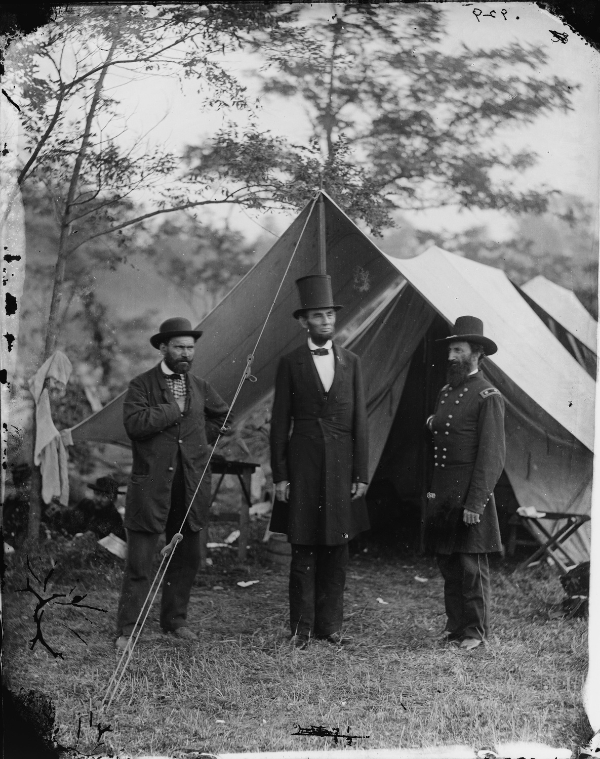 The Civil War, Antietam, Md. Allan Pinkerton, President Abraham Lincoln, Major General John A. McClernand, photograph from the main eastern theater of the Civil War, Battle of Antietam, September - October 1862, from glass negative, by Alexander Gardner, 